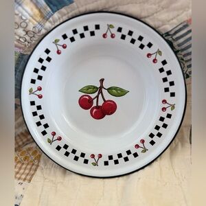 ME Ink Checkered Cherry Pattern Enamel Saucer Dinnerware
